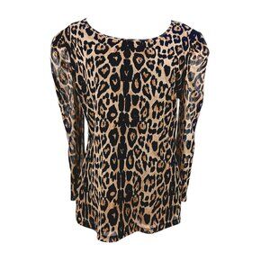 INC Leopard Print Stretch Top, Size Large, Body Lined, Sleeves Sheer, Lt. Wt.
